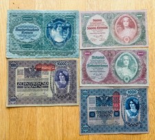 Österreich - Kronenset - 5 alte Scheine - 100.000-1.000 Kronen