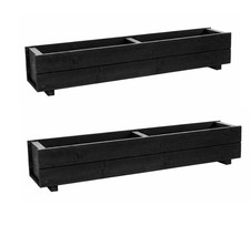 120cm Wooden Trough Planters  Heavy Duty Garden Plant Boxes Black Set of 2