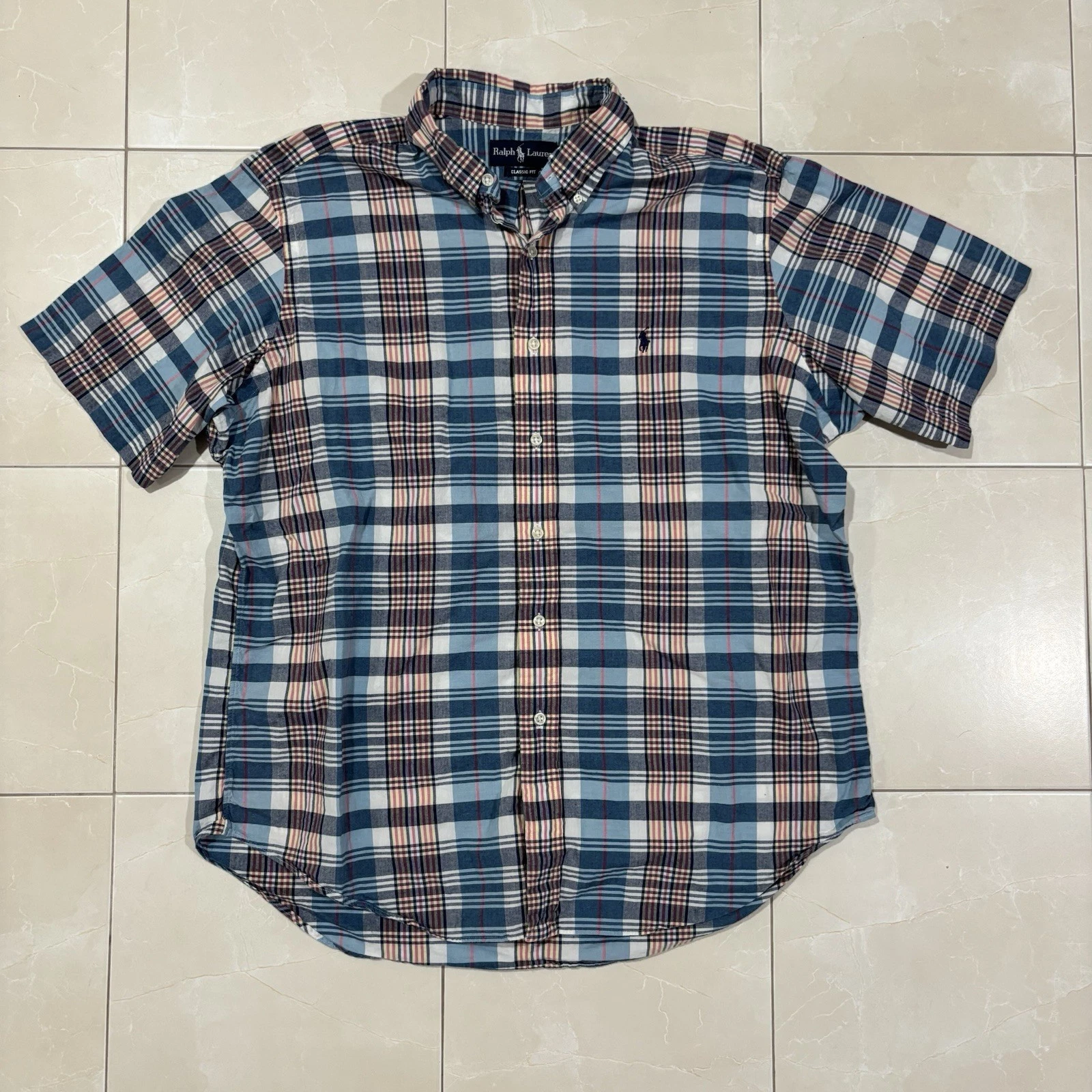 Vintage Polo Ralph Lauren Plaid Button Up Shirt Short Sleeve Men’s XL Y2K 90s