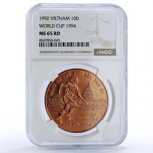 Vietnam 10 dong Football Soccer World Cup USA 1994 MS 65 NGC copper coin 1992