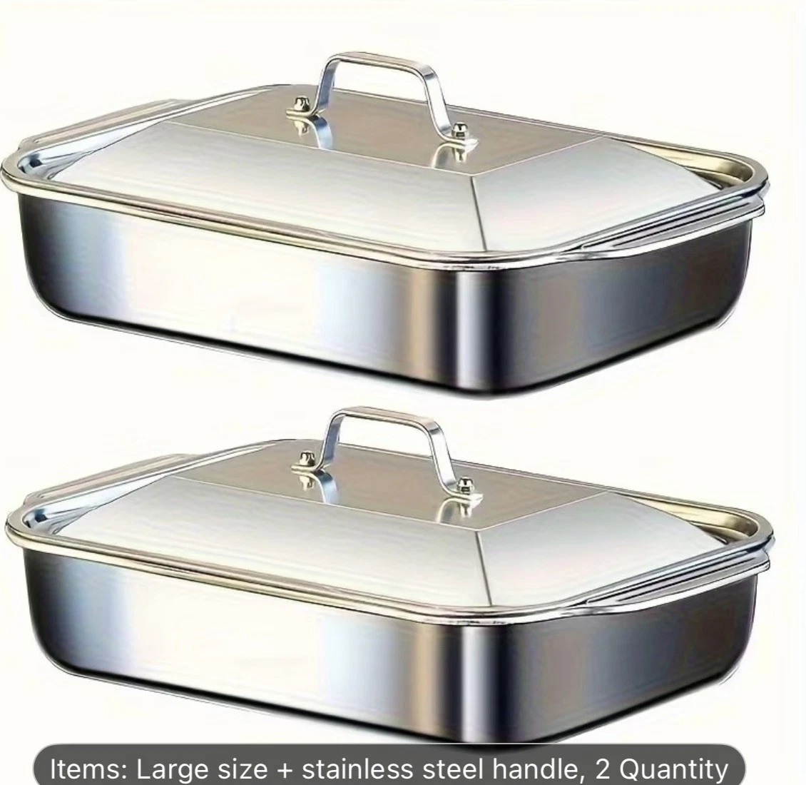 2 Sets Stainless Steel Baking Pan with Lid 9.6x 15.7 Inch Deep Rectangle...
Opens in a new window or