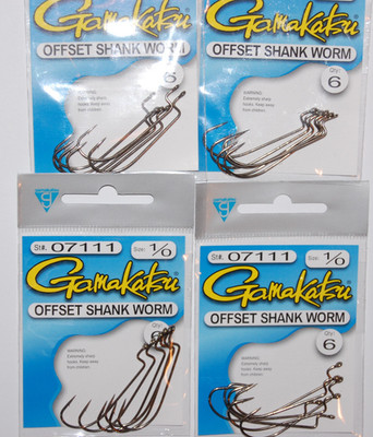 4 packs gamakatsu offset shank worm hook sz 1/0 07111 6 per pack 24 total hooks