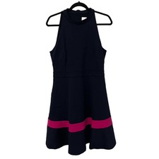 Eliza J dress high neck sleeveless colorblock fit & flare navy blue size 12