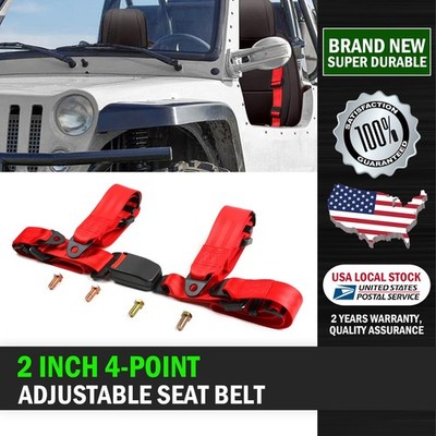 1X UNIVERSAL 4-POINT 2'' STRAP DRIFT RACING Kit SEAT BELT BUCKLE HARNESS Red