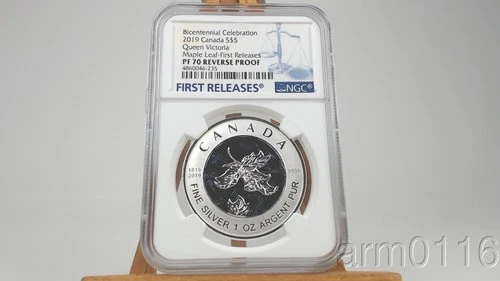 2019 CANADA 9999 SILVER MAPLE NGC PR70 REVERSE FIRST RELEASES VICTORIA $5 COIN