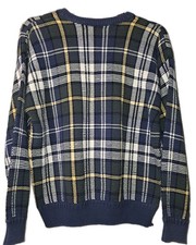 Vintage John Ashford Golf Sweater Crew Neck 100 Cotton Size XL Knit Blue Plaid