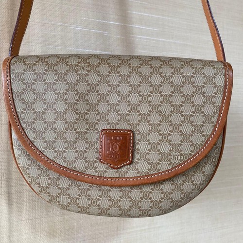 Celine Macadam Vintage Shoulder Bag Quilted Leather Dark Green