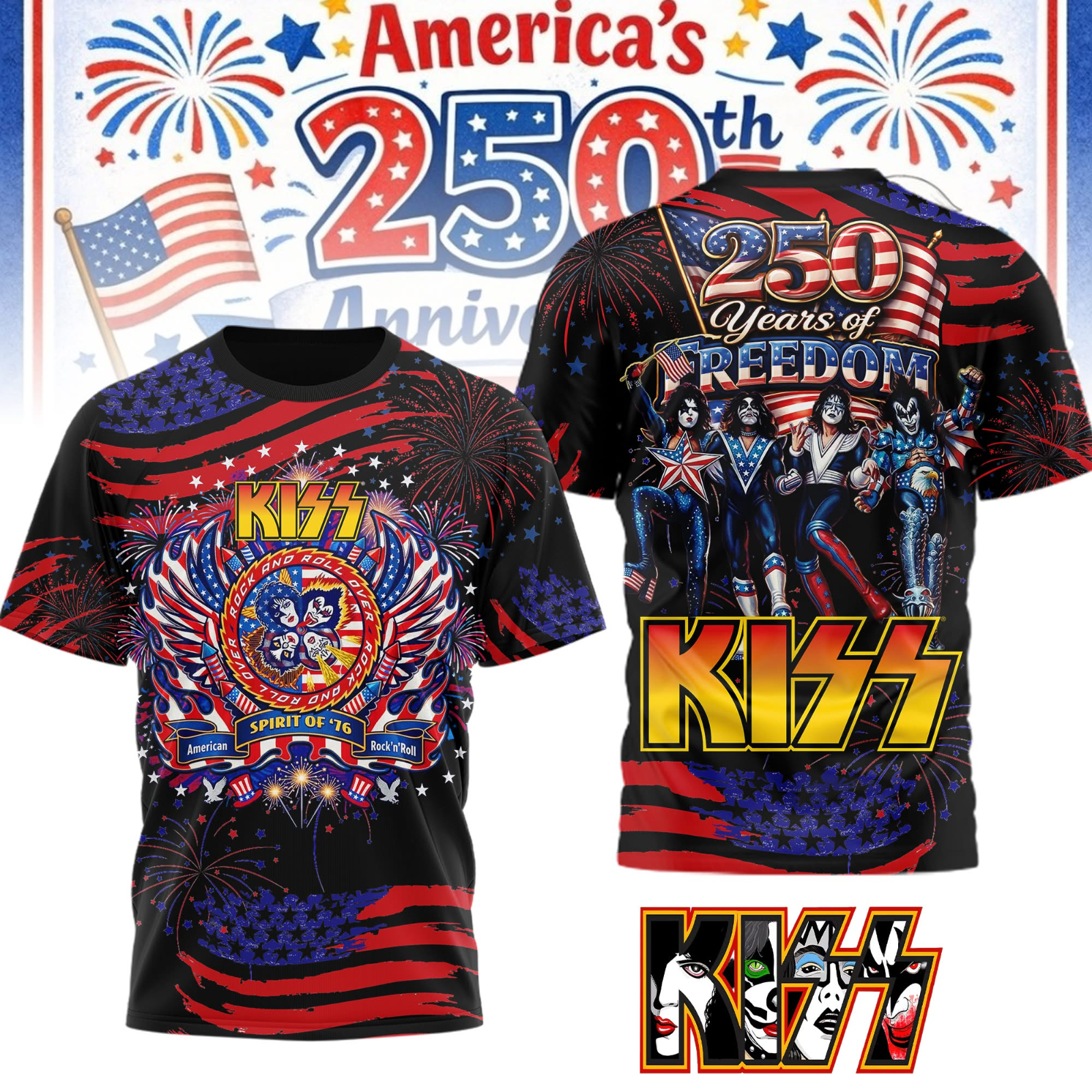 Kiss Band 250th Anniversary America, 250th years of Freedom - All Over Shirt