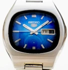 Vintage Seiko 5 Automatic Blue Sunburst Dial TV Shape 21J Men's Watch Retro