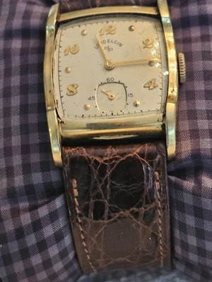 Vtg 1951 Lord Elgin 21J Tank Watch - Model 4809 - 14k GF Fancy Lugs - RUNS