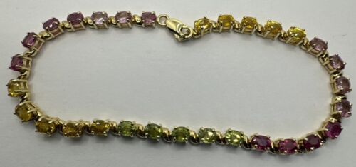9ct Yellow Gold Gem Set Bracelet. 19cm. 375. - Picture 6 of 22