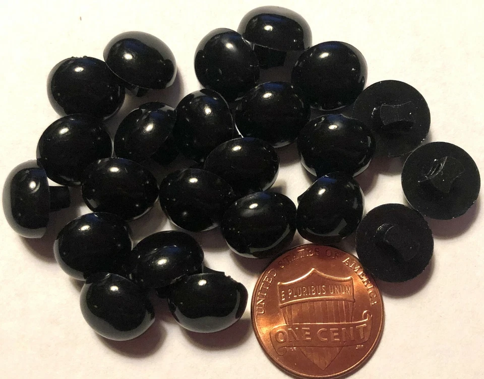 24 botones pequeños de vástago de plástico negro brillante abovedado 7/16" 11 mm 10130 Foto 2 de 2