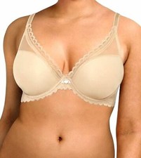  78 Chantelle Women's Beige Stretch Parisian Allure Ultra Lace T-Shirt Bra 32DDD