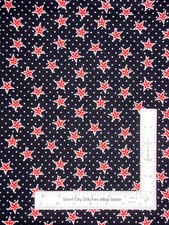 Patriotic Star Fabric By The Yard Lg Small Red White Stars Navy Cotton Santee