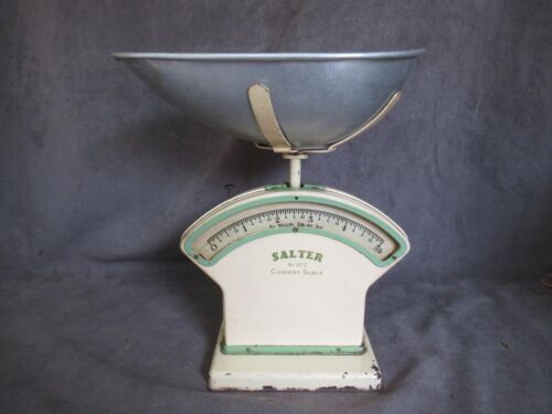 Salter #30C anni '40 - Scala da cucina - crema e verde - padella originale 0-5 libbre cl - Foto 1 di 7