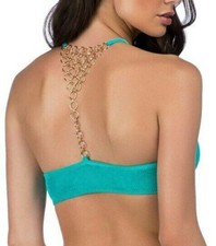 Trina Turk Velveteen Underground Turquoise Halter Bikini Top - Size 6 NWT 92