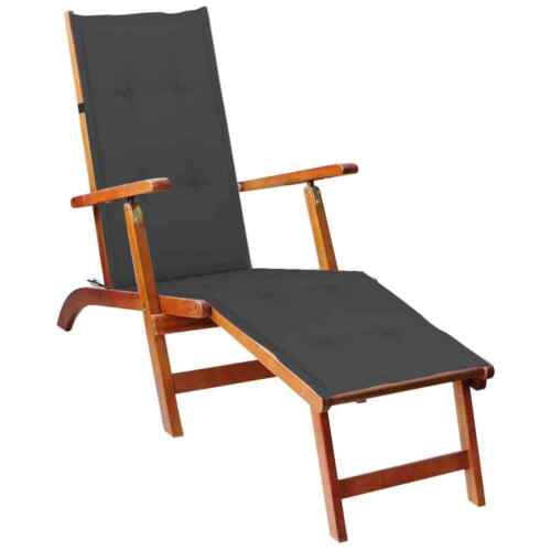 Chaise de terrasse avec repose-pied et coussin Acacia solide - Photo 1/11