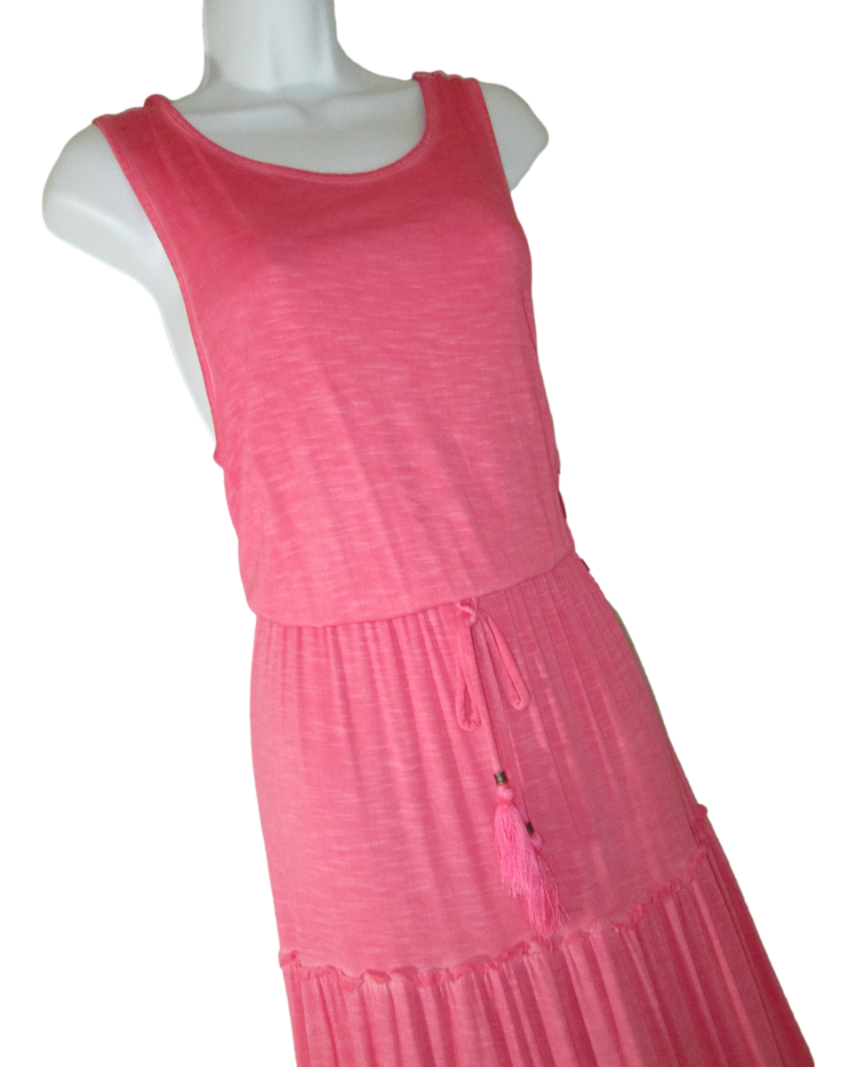 Knox Rose Sun Dress Maxi Belted Pink Flare Tiered Sleeveless Womens Size  Medium | eBay