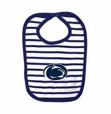Penn State Nittany Lions Stripe Bib  Newborn Baby 100% Cotton Zelcro Closure NEW