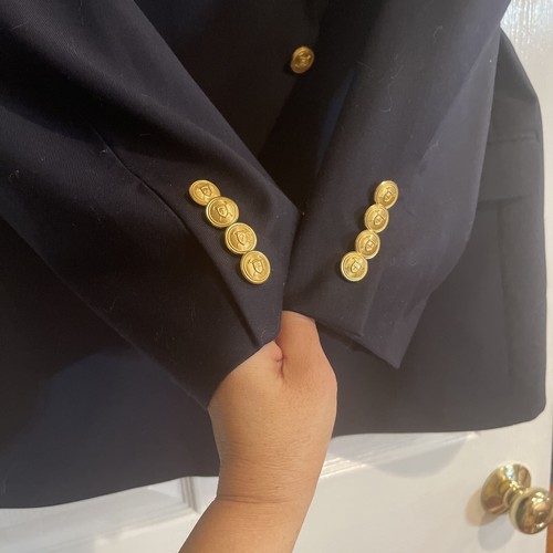 Ralph Lauren Sport Jacket Mens Navy Blue Wool Blend Blazer Gold Button Size 46R - Picture 4 of 16