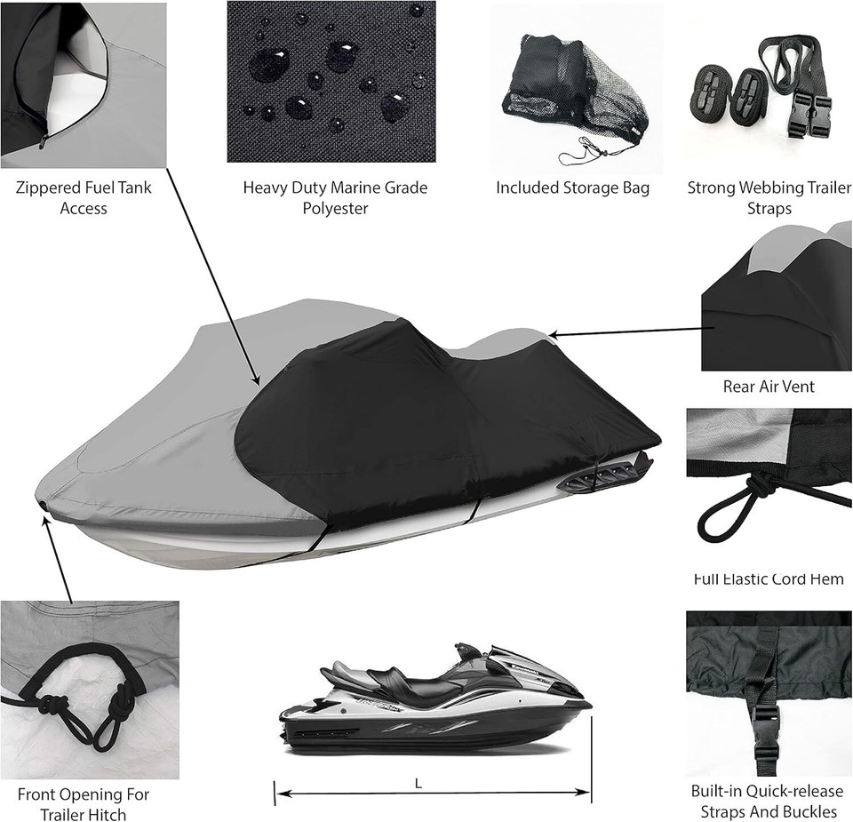 Trailerable Jet Ski Cover, Fits from 126"135"(3 seater), Gray/Black eBay