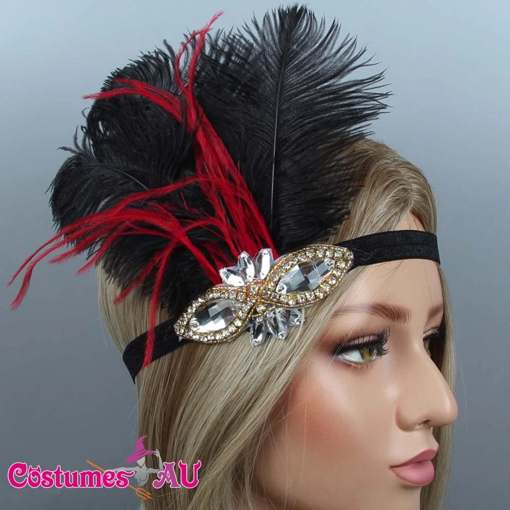 1920s Headband Red Feather Bridal Great Gatsby 20s Gangster