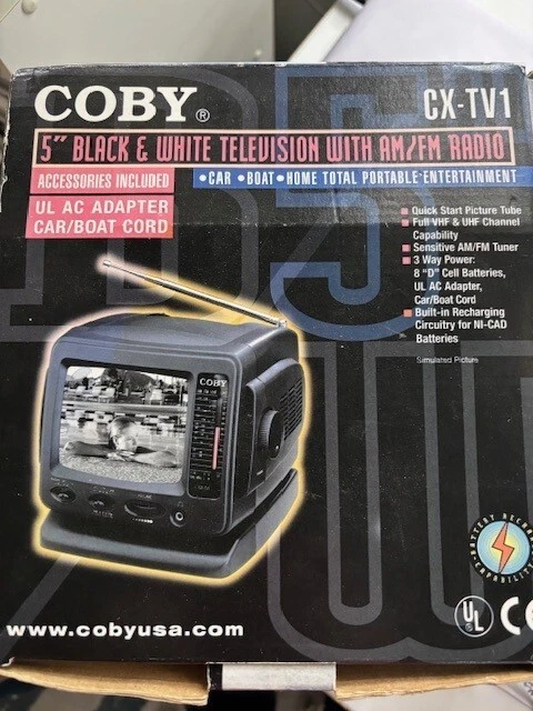 Televisión portátil AM FM Coby CX TV1 en blanco y negro Foto 2 de 3