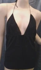 Max Studio Women's Sexy Sheer Black Silk Halter Top Sweater Sz. L