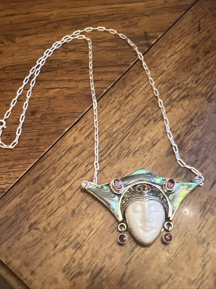 Bali Goddess Carved Multi Gemstone Necklace 22 Inches in Sterling Silver - Image 3 of 4