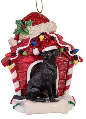 Kurt Adler Dog with Doghouse Christmas Ornament-Black Labrador