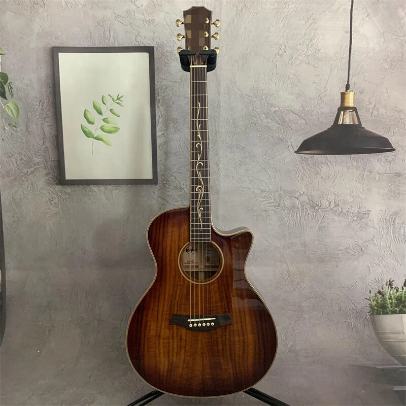 Factory 6 String Full Koa K24 Acoustic Guitar Brown Fretboard Flower Inlay - Image 2 of 4