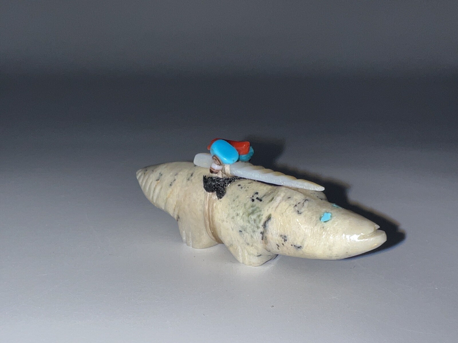 Native American 1970’s Zuni Carved Stone Wolf Fetish By Edna Leki (d.)