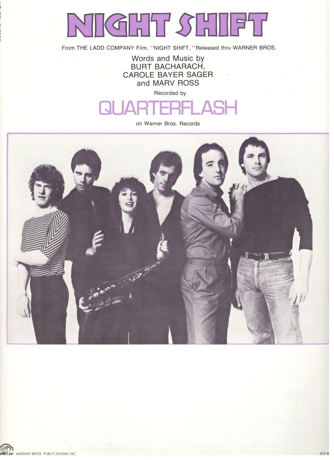 QUARTERFLASH NIGHT SHIFT SHEET MUSIC-PIANO/VOCAL/GUITAR/CHORDS-1982-RARE-NEW!!