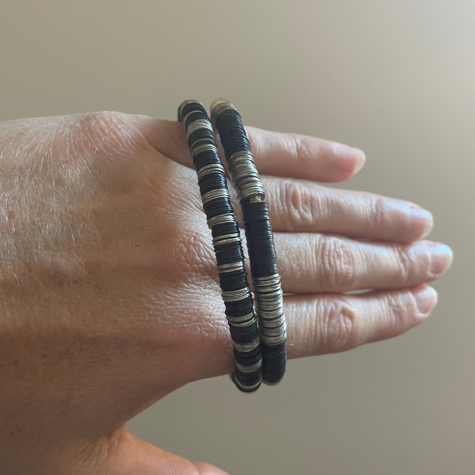 Stackable Beaded Bracelets Set Black Silver Tone … - image 4