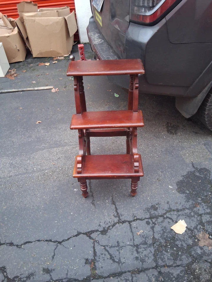 Escaleras de biblioteca de madera de caoba estilo neoclásico vintage escalones ¡Hermosas! Foto 3 de 3