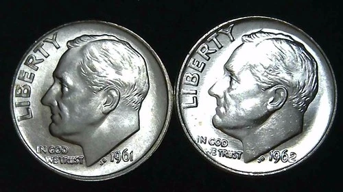 1961 1962-P  10C Roosevelt Dime (2  Coins) BU 90% Silver 26ctt0106-1