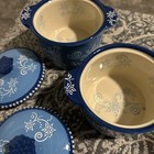 Set of 2 Temptations 8oz Covered Crock Bowls Ramekin Bakers Blue Floral Lace — photo 5