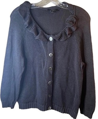MaxMara Weekend 100% Cotton Brown Ruffled Button Up Cardigan Large