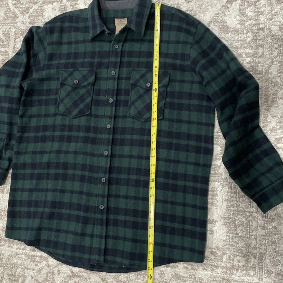 Vtg LL Bean Shirt Wool Blend Flannel Buffalo Plaid Men’s Sz XL Tall Green - Image 2 of 4