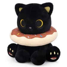 Cute Black Cat Plush Toy - 8 Kawaii Stuffed Animal for Kids Adults Gift