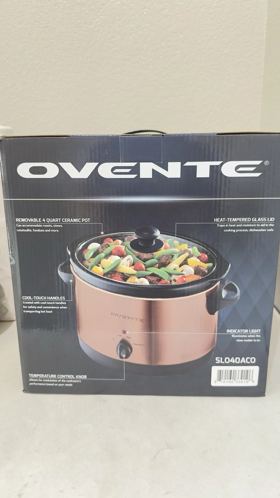 Ovente 4-Quart Slow Cooker With Heat-Tempered Glass Lid Box Never Opened - NEW