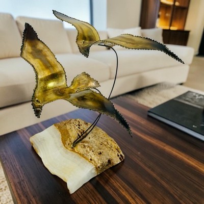 Vintage 1970's Kinetic Brutalist Sculpture Copper Birds in Flight MCM Signed 12 