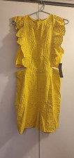 Womens Yellow Eyelet Ruffle Romper Sleeveless...
