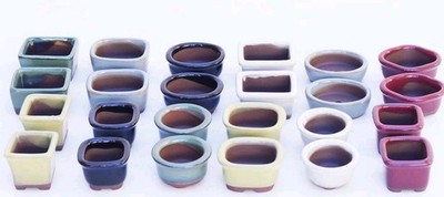 MAME Bonsai Pots BUNZAN Set of  24 pcs Glazed Round Oval KENGAI Rectangular ( B