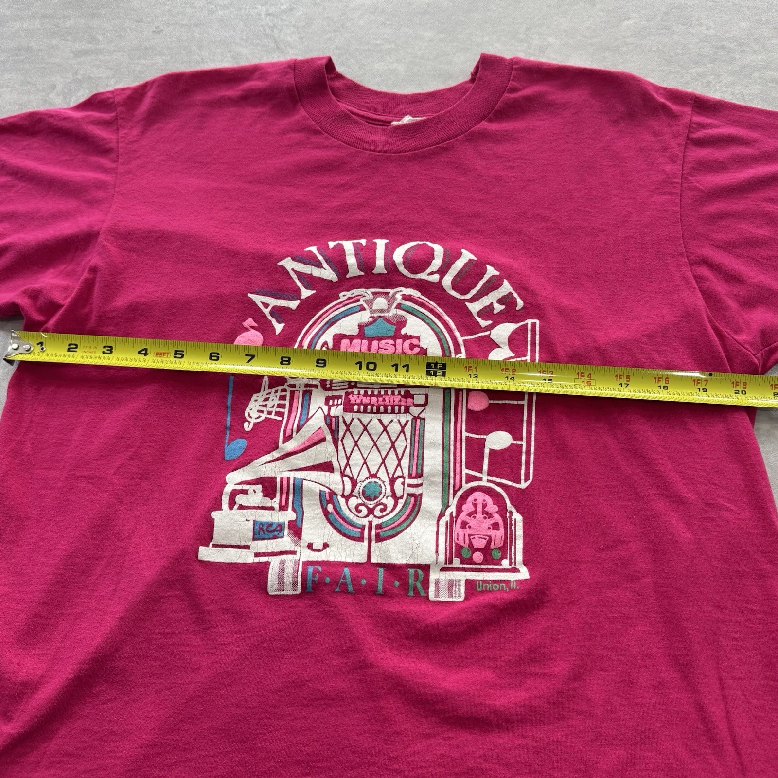 Vtg 80s Antique Music Fair RCA Concert Tee Shirt Screen Stars XL Pink Thin