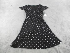 Lauren Ralph Lauren Dress Womens 2 Black Polka Dot Ruffle Wrap Ruched V Neck