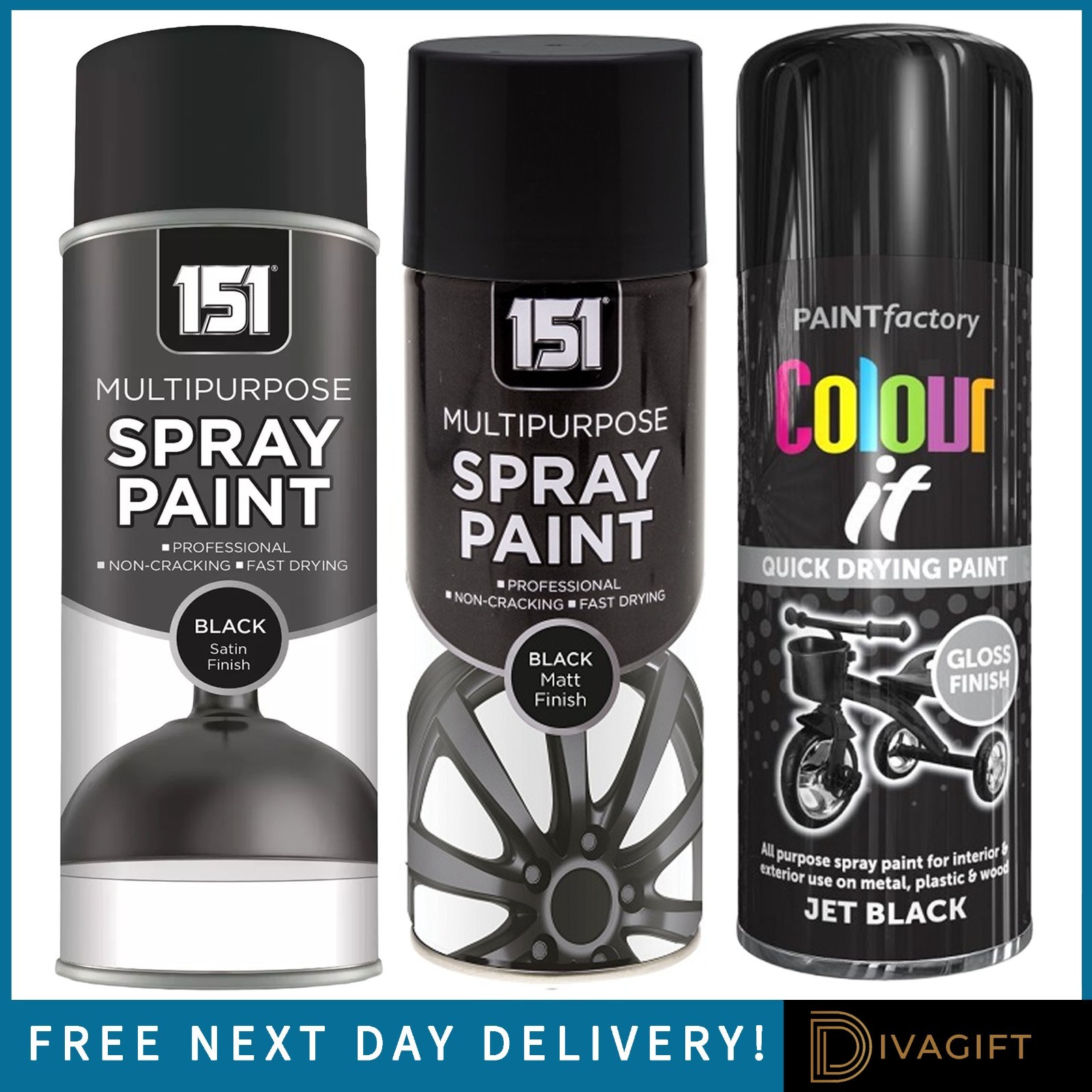 BLACK SPRAY PAINT ALL MULTI PURPOSE MATT SATIN GLOSS FINISH 400ML FAST DRYING