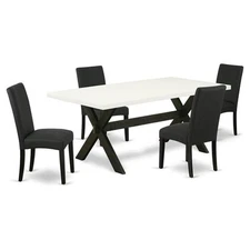 East West Furniture X-Style 5-piece Wood Dining Set in White/Black