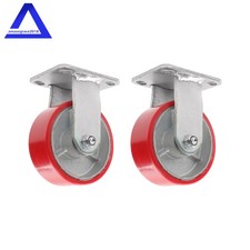 Heavy-Duty Casters 5" Fixed Polyurethane 2000 lbs Capacity Red 2 Piece