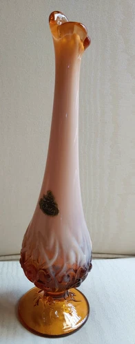 Fenton Cameo Opalescent Lily of the Valley Chocolate Amber Bud Vase 10 1/2"